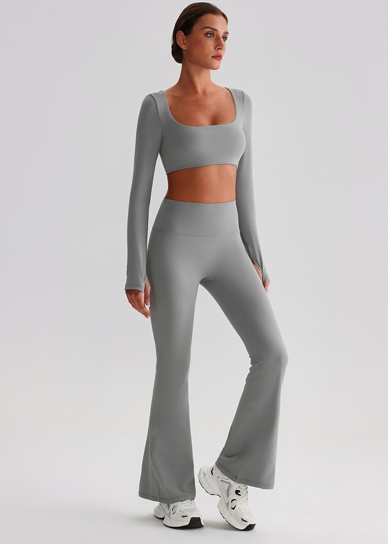 Pleated Micro - Flare Leggings And Long Sleeves Set SKL-LQ0826