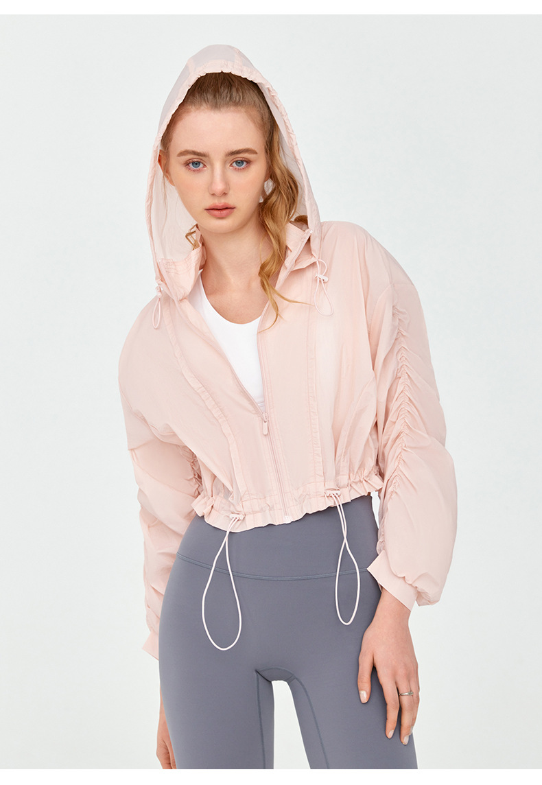 Drawstring Hooded Cropped Waist-Defined Breathable Sun Protection Jacket DSL791