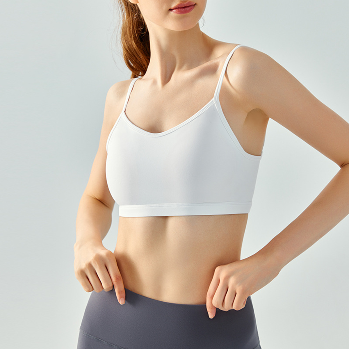 Solid Color Backless Thin Shoulder Straps Fixed Cups Sports Bra DSB610