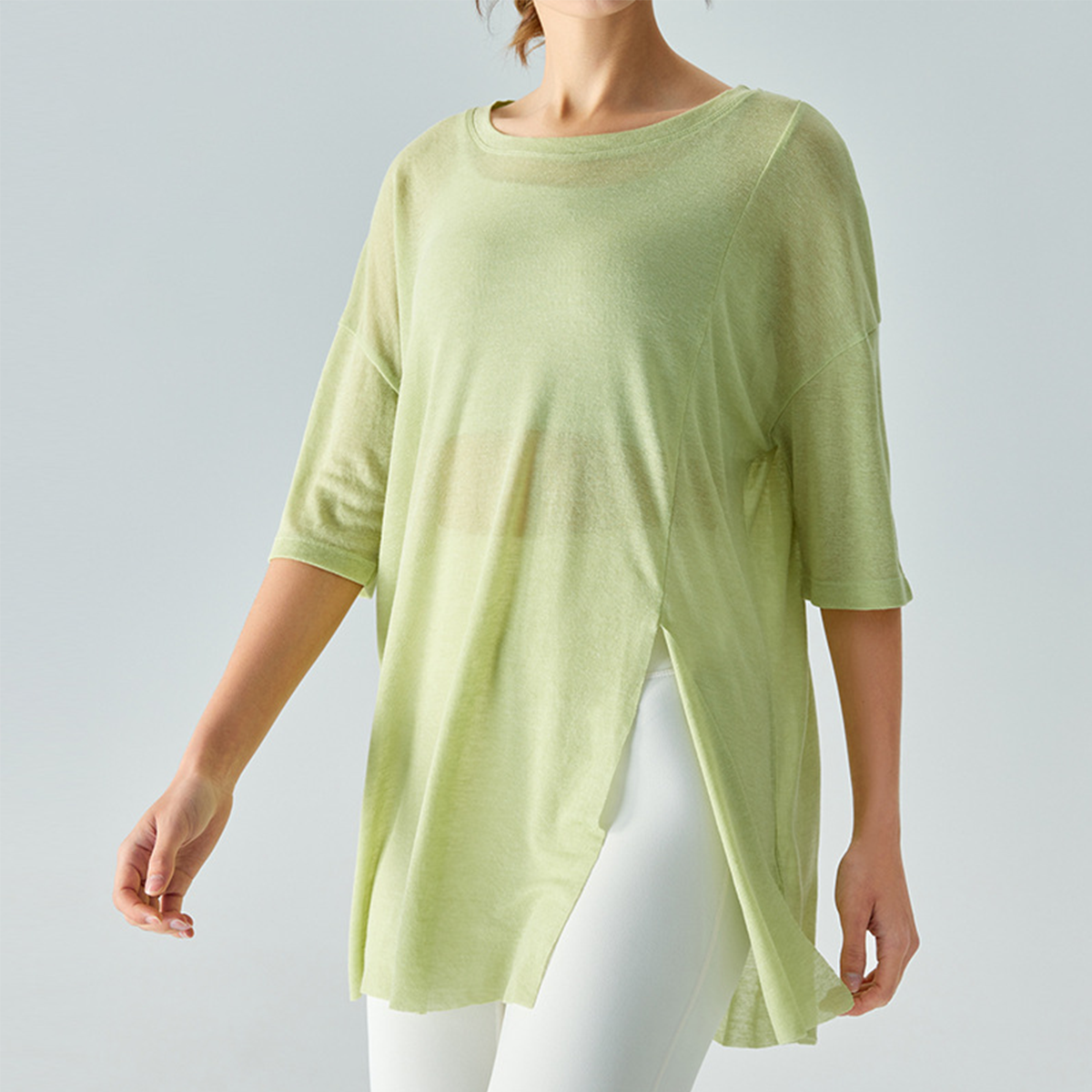 Lightweight Slightly Sheer Single-Side Slit Yoga Cover-Up DST616