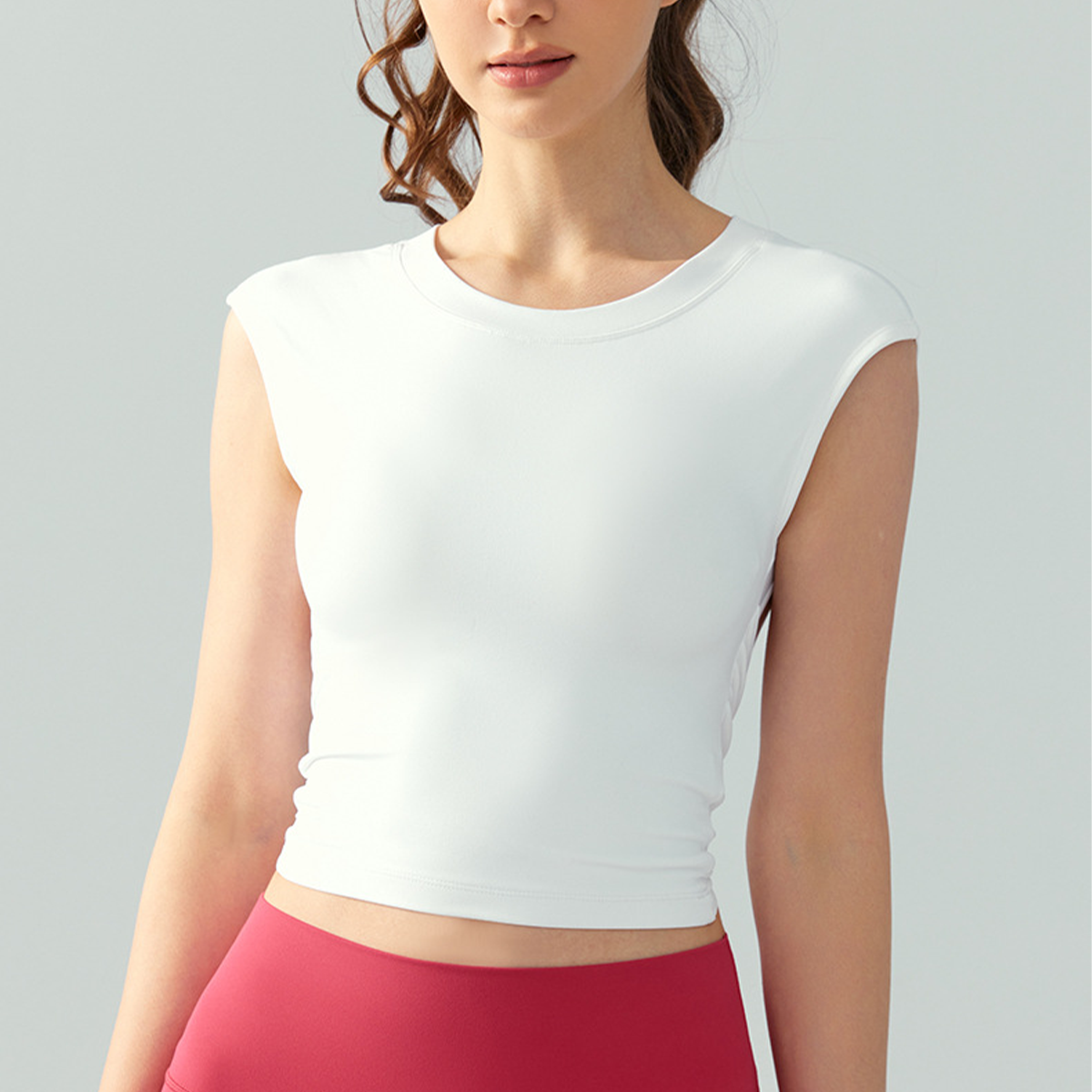 Backless Short-sleeved Fixed-style Padded Yoga Top DST743 
