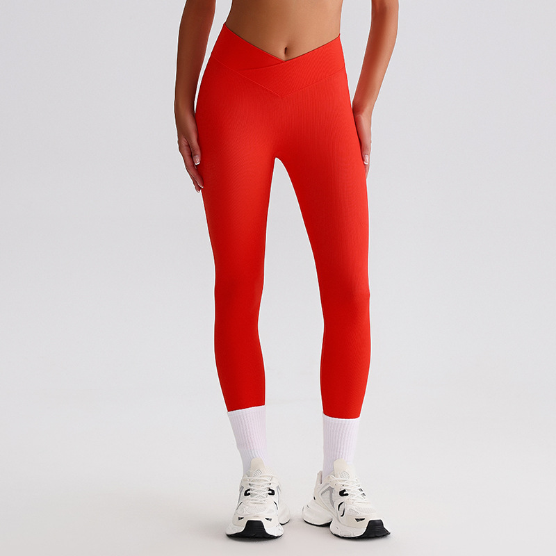 V - waist Ribbed Cross Leggings SKL-LQ6001