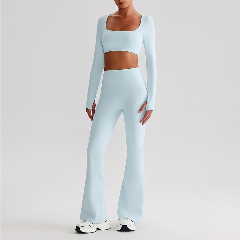Pleated Micro - Flare Leggings And Long Sleeves Set SKL-LQ0826