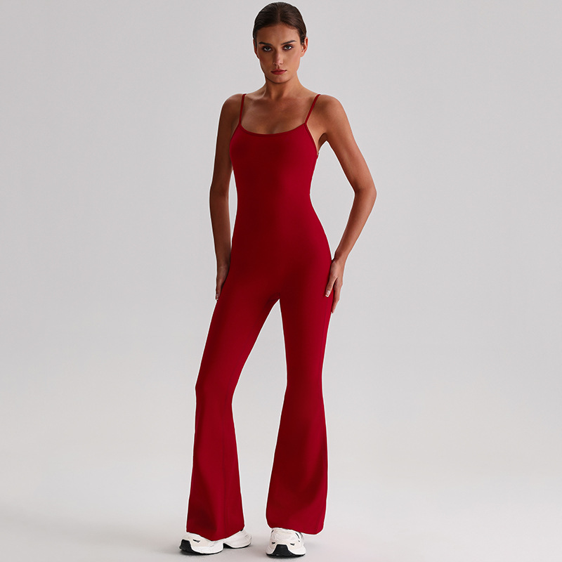 Adjustable Shoulder Strap Tight-fitting Yoga Jumpsuits With Pad SKL-LQ8031
