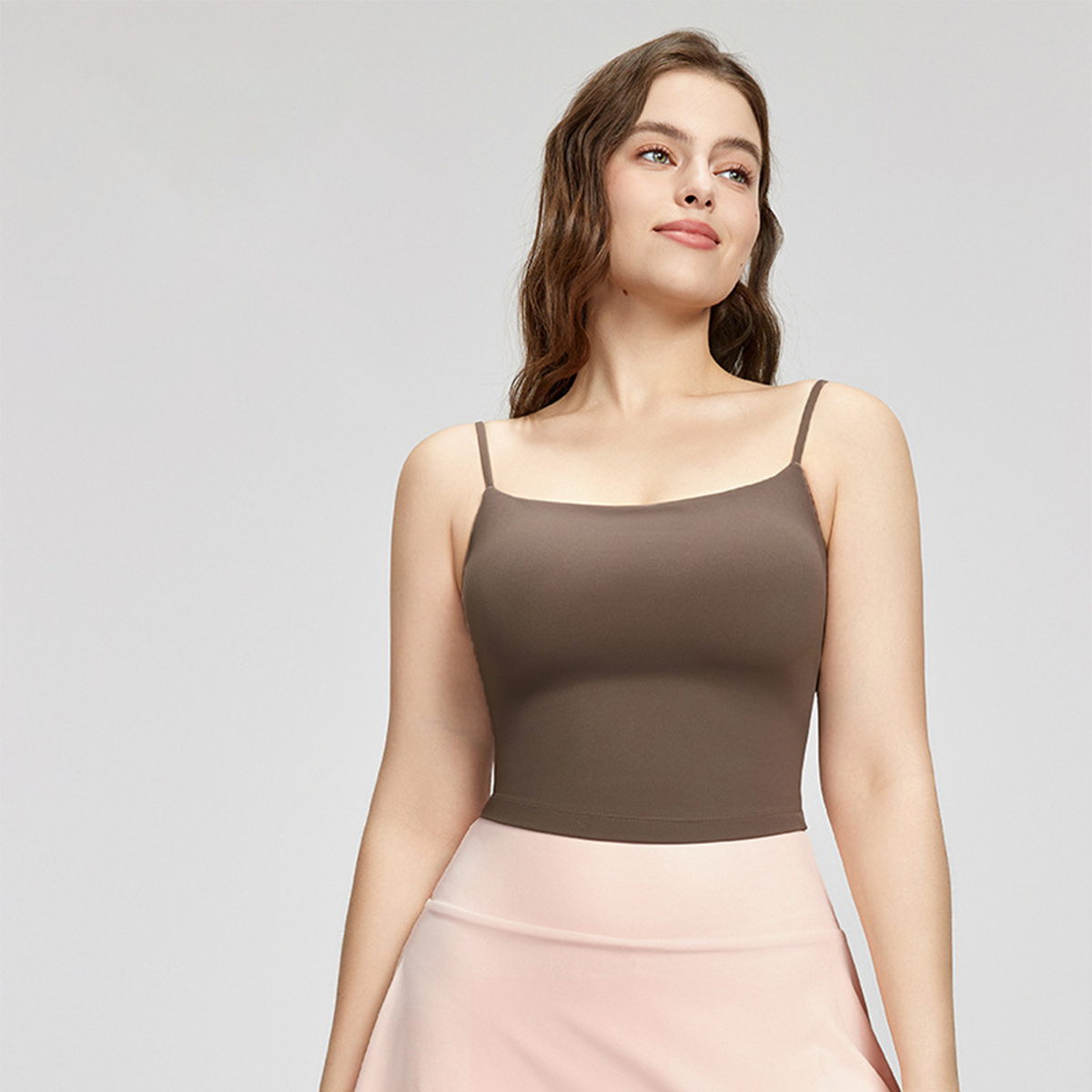 Plus-Size Padded Thin-Strap Fitness Top for Full-Busted Women  DWC215433 
