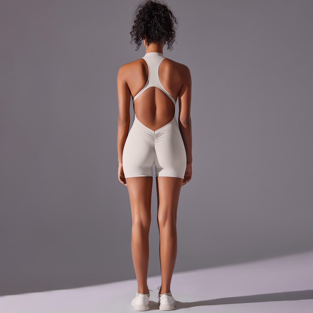 Zippered Naked-feeling Fitness Jumpsuit 6660