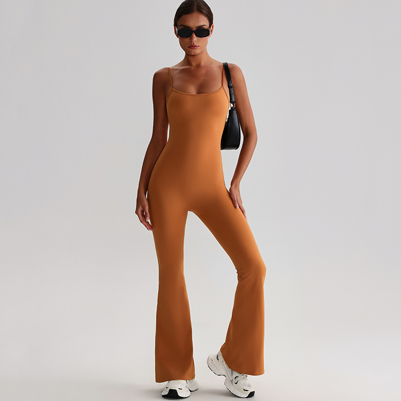 Adjustable Shoulder Strap Tight-fitting Yoga Jumpsuits With Pad SKL-LQ8031