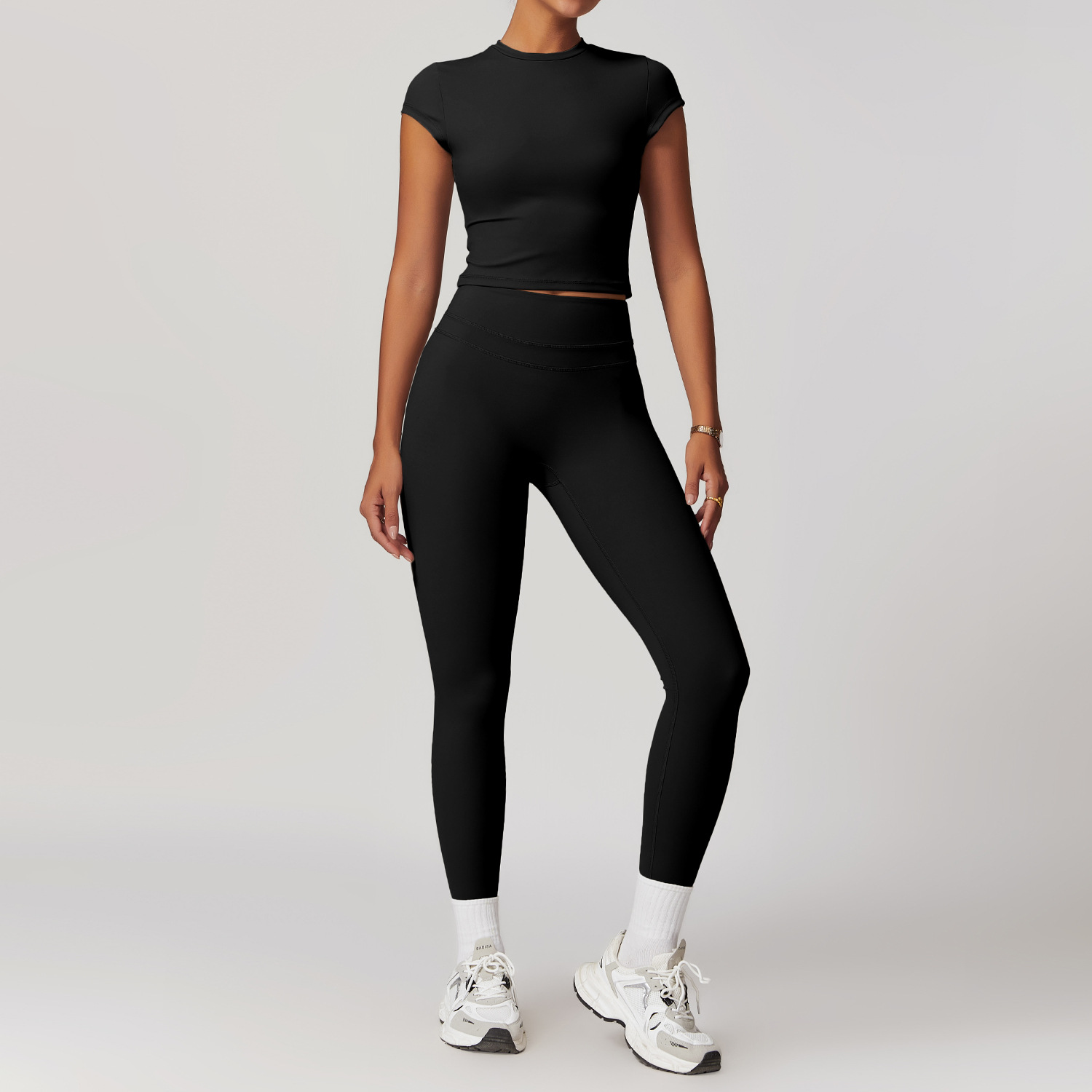 Backless Yoga Suit Women's Compression Sports T-shirt and Leggings Set for Gym 8863