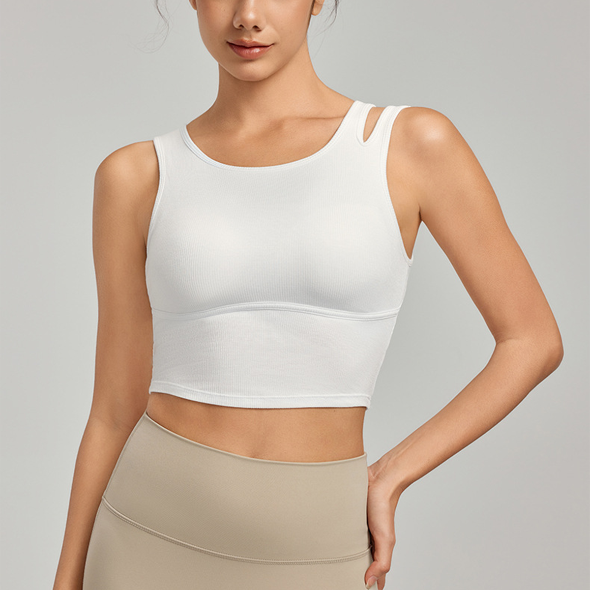 Cutout Shoulder Straps Built-in Bra Pads Yoga Top Vest DWB115024