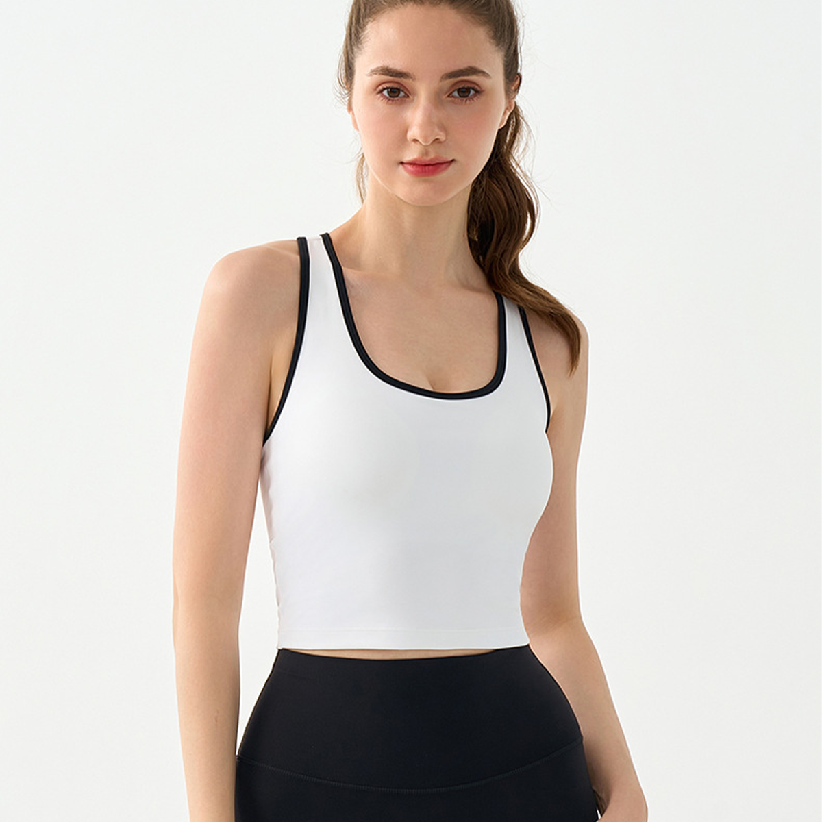 U-Neck Semi-Fixed Cup Contrast-Color Racerback Tank Top DSG898