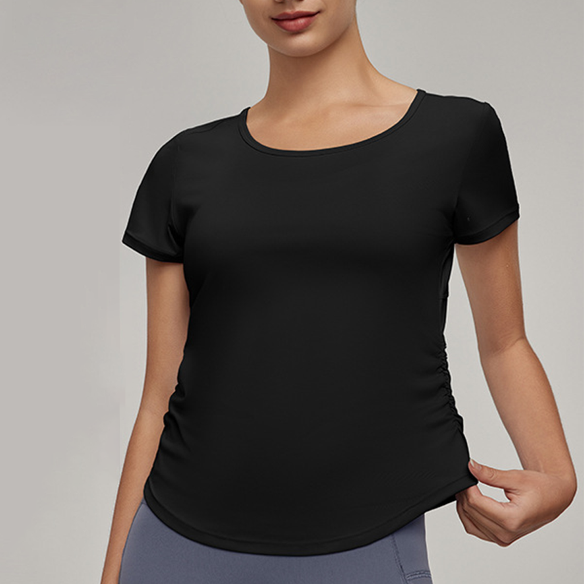 Back Mesh Paneling Side-Pleated Breathable And Sun-Protective Fitness Top  DWY115119  
