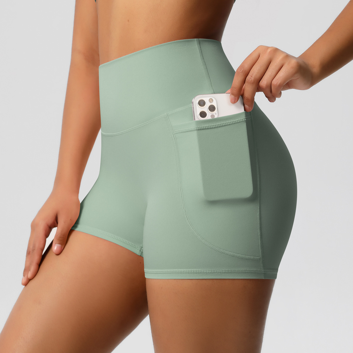 Naked-feeling High-waisted Yoga Shorts with Pockets 7109