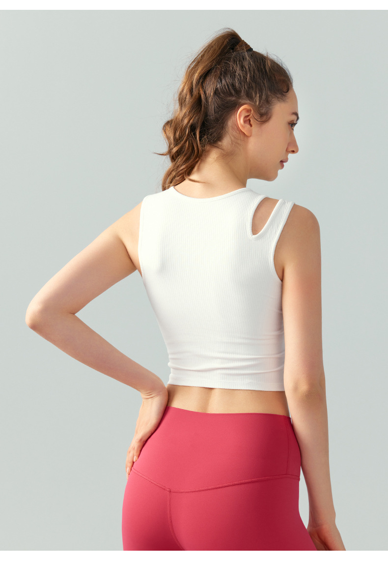Solid Color Asymmetric Strap Fixed Cups Yoga Vest  DSG717