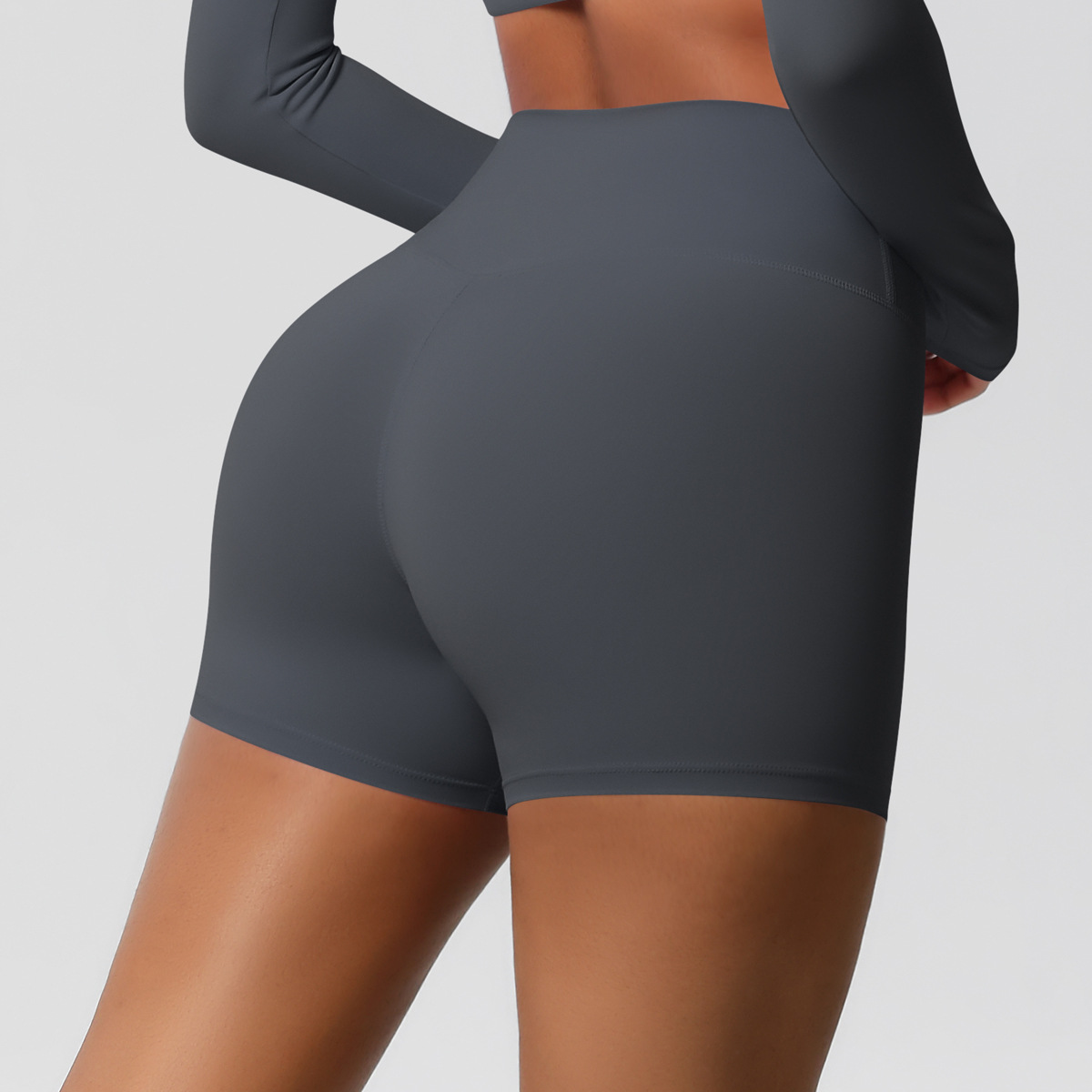 High-waisted Abdominal-control Naked-feeling Yoga Shorts  7101