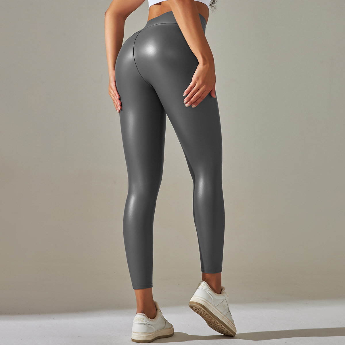 PU Tight High-waisted Thin Leather Sports Pants 6009
