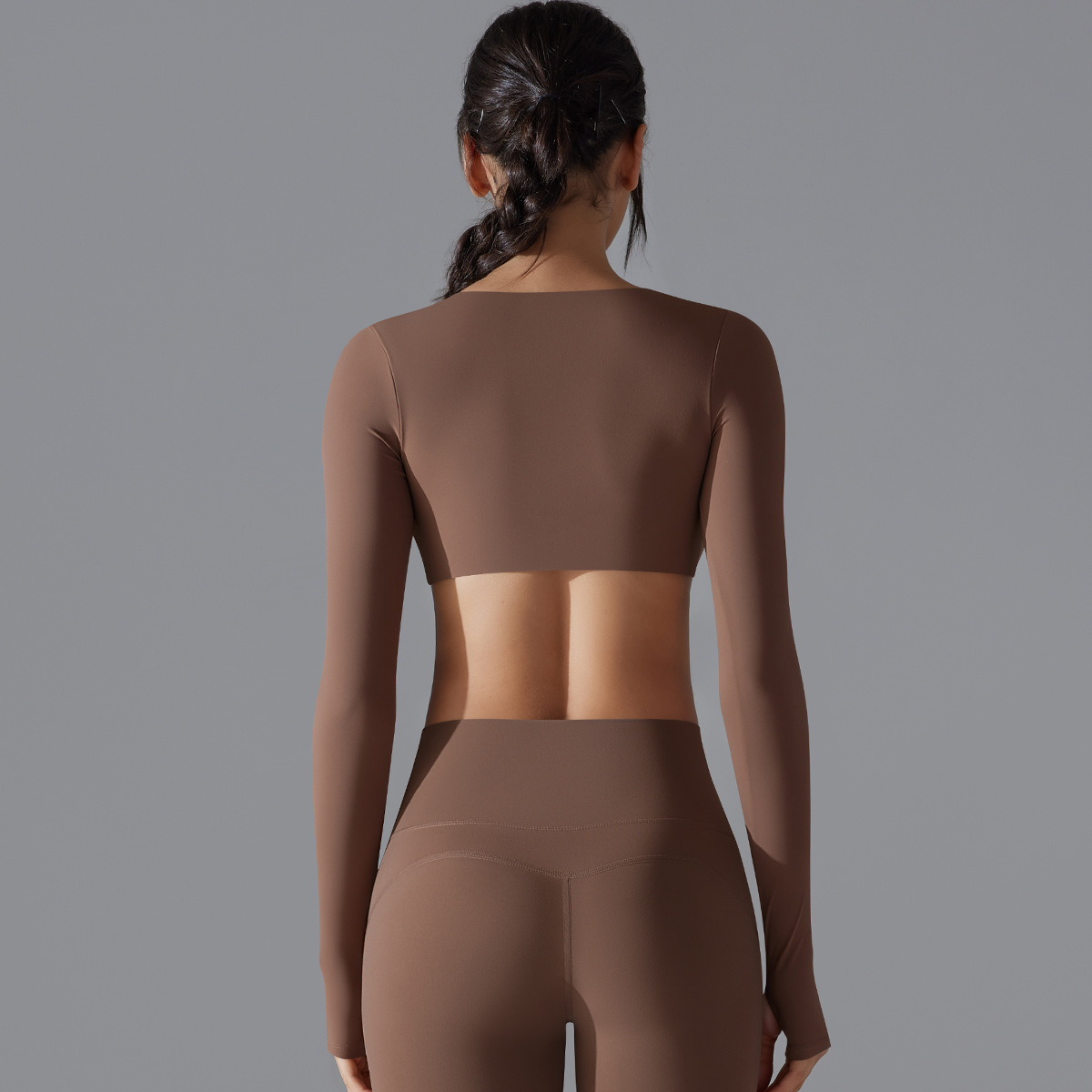 Sexy Long-sleeve Yoga Suit Naked-feeling Quick-drying Tight Sports Bra 7071