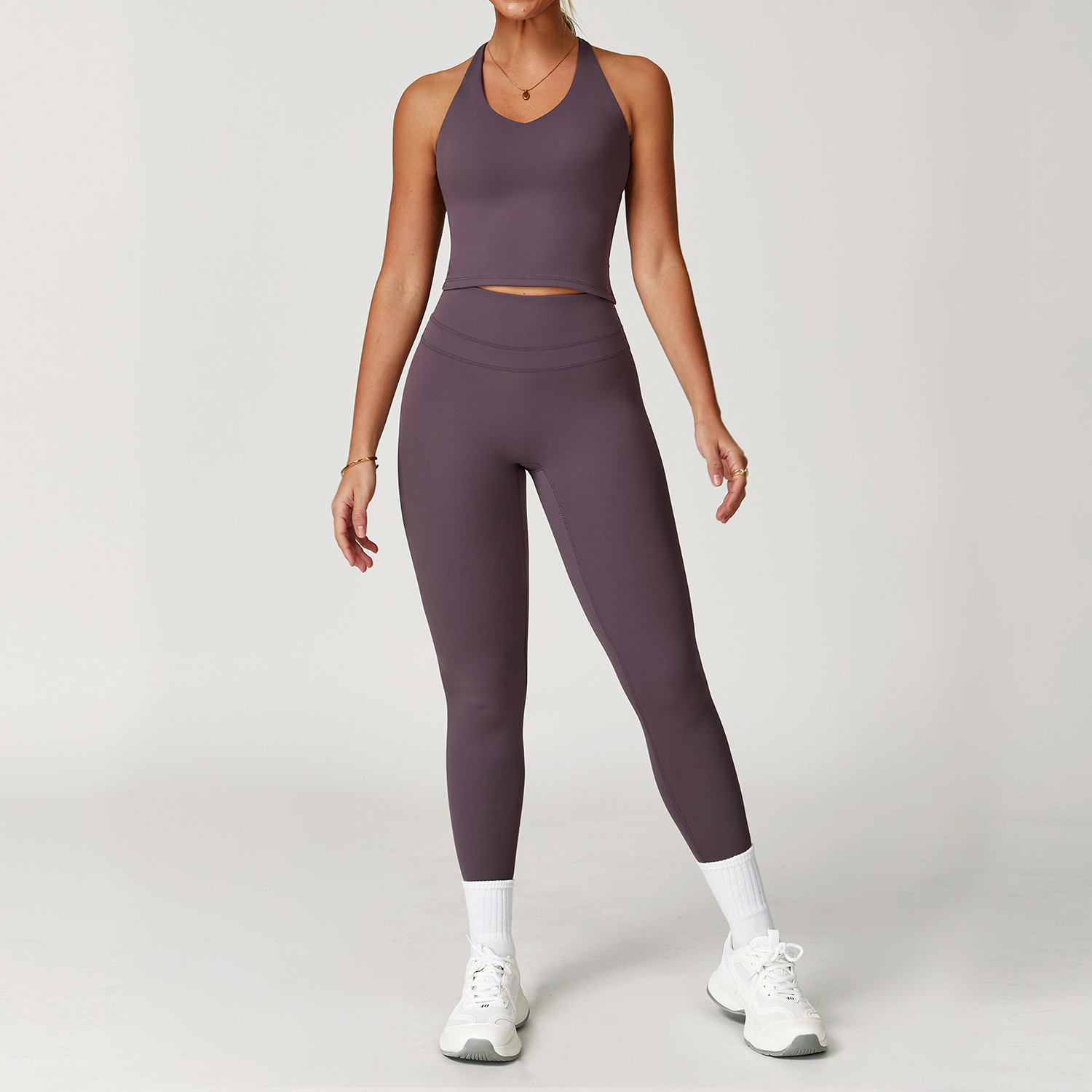 Backless Yoga Suit Women's Compression Sports Vest and Leggings Set for Gym 8863