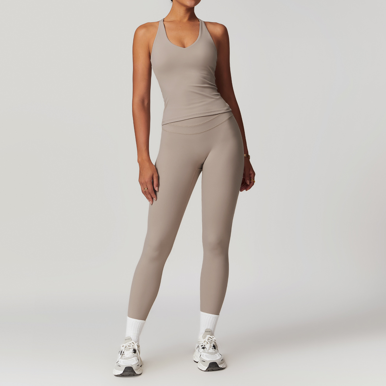 Backless Yoga Suit Women's Compression Sports Vest and Leggings Set for Gym 8863