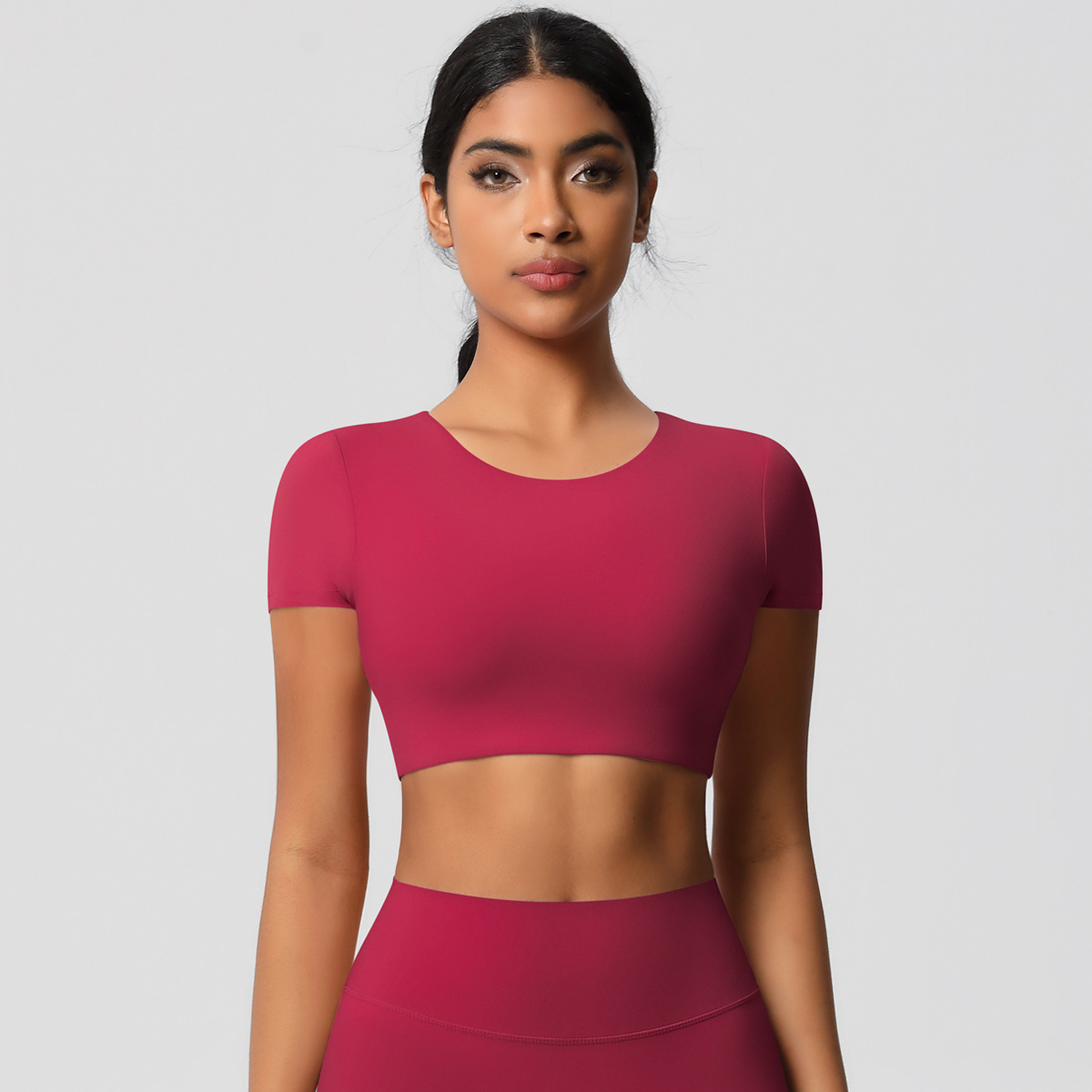 Fitted Yoga Short-sleeve Top with Chest Pads 7105