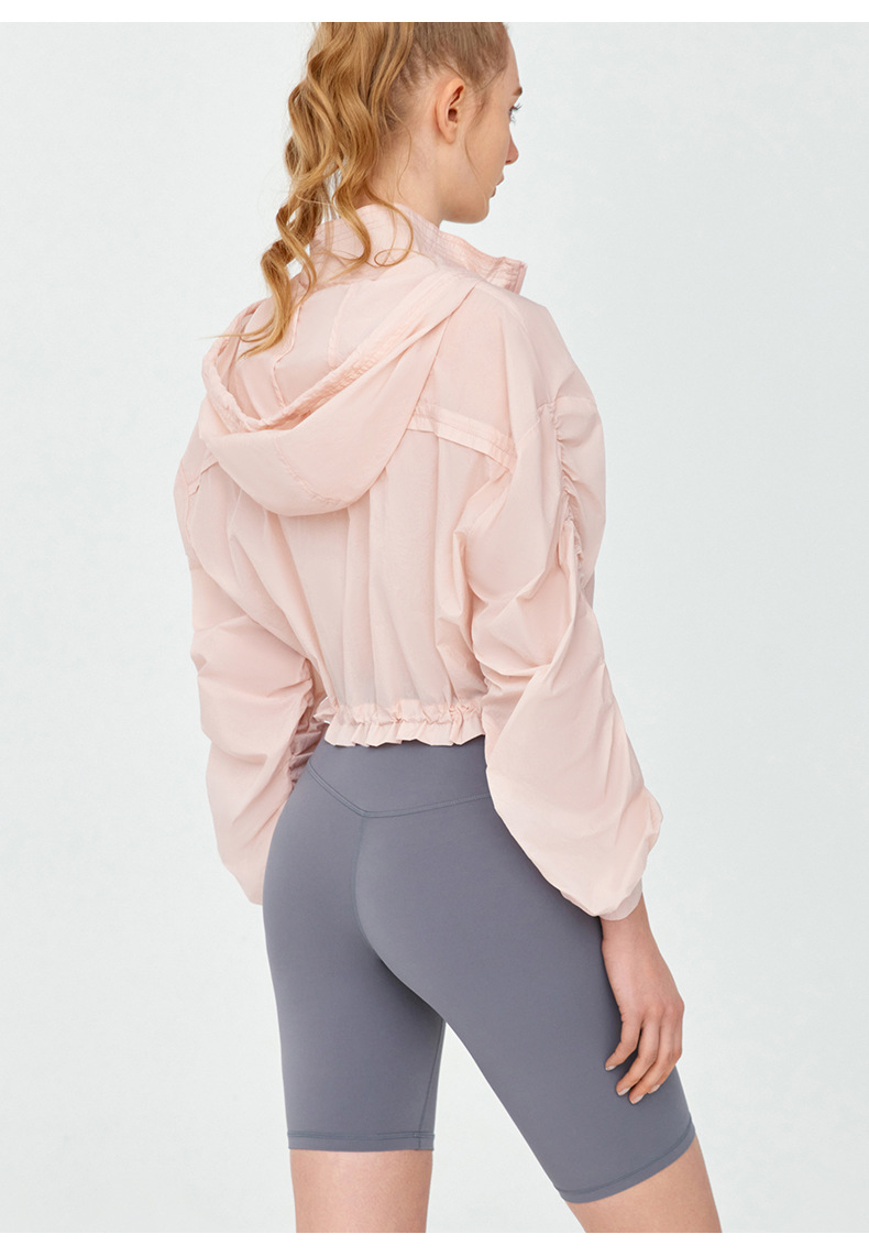 Drawstring Hooded Cropped Waist-Defined Breathable Sun Protection Jacket DSL791