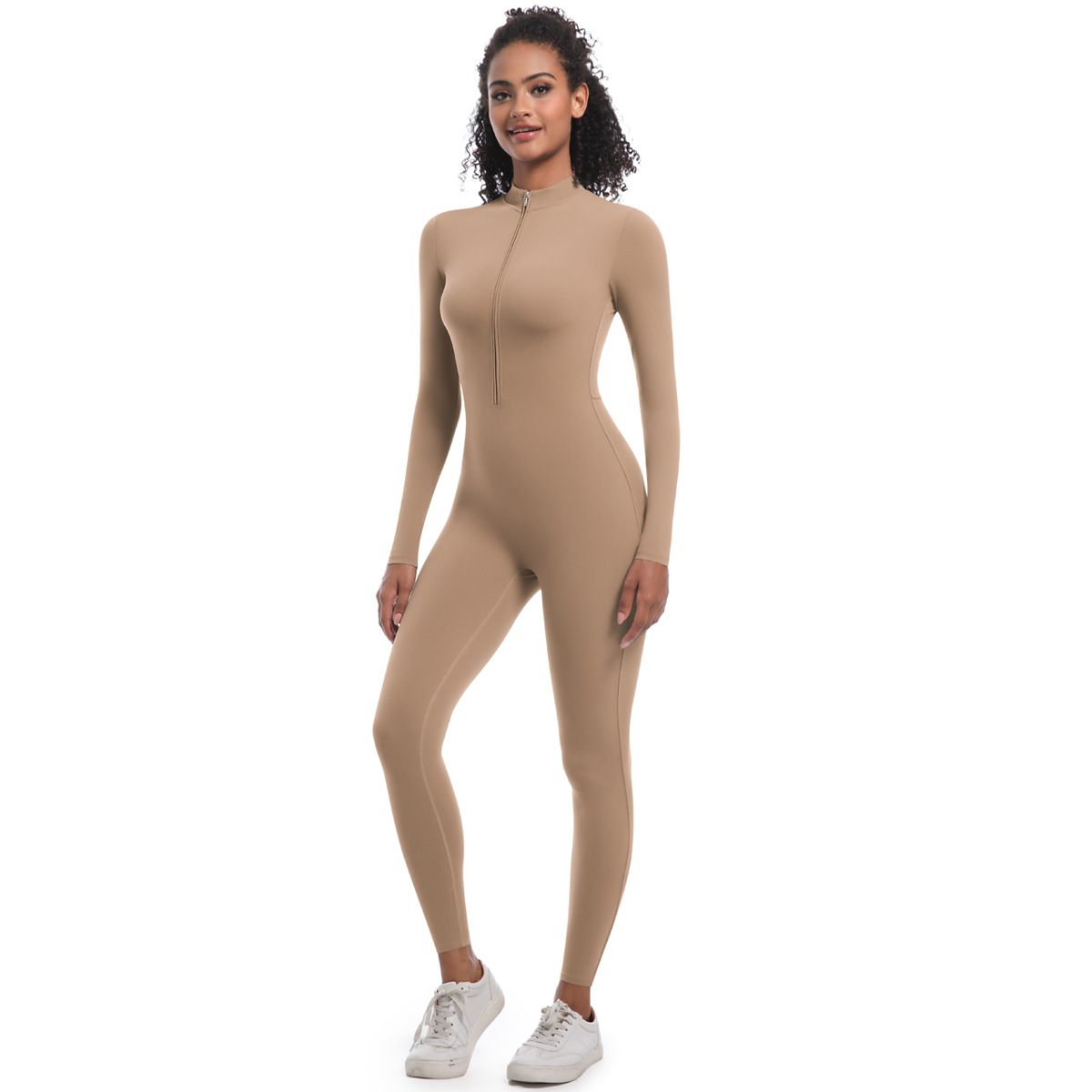 Zippered Naked-feeling Long-sleeve One-piece Yoga Suit 6685