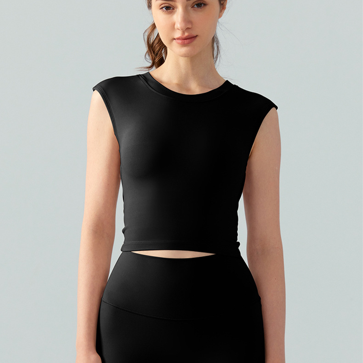 Backless Short-sleeved Fixed-style Padded Yoga Top DST743 