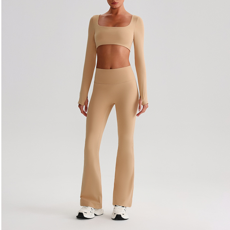 Pleated Micro - Flare Leggings And Long Sleeves Set SKL-LQ0826