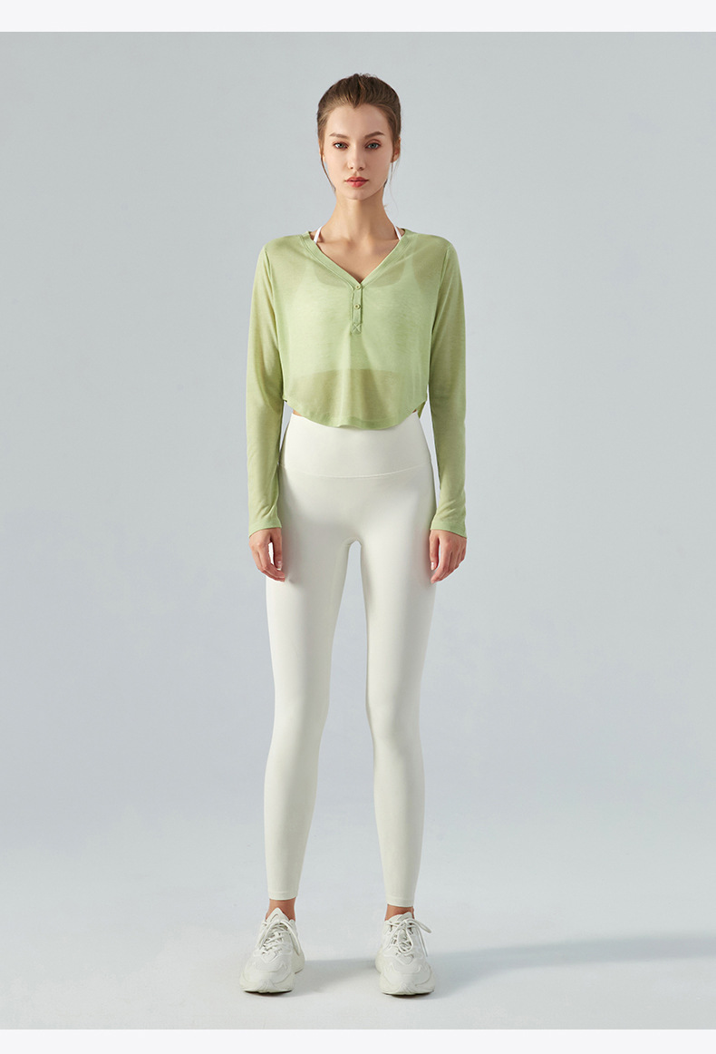 Loose V-Neck Lightweight Sheer Long-Sleeve Yoga Blouse DSL370 
