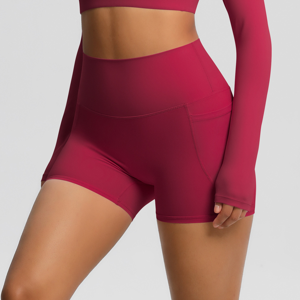 Naked-feeling High-waisted Yoga Shorts with Pockets 7109