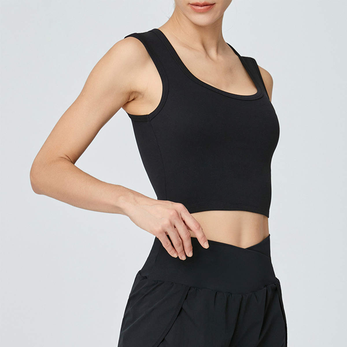 Square-Neck Wide Shoulder Built-in Bra Pads Straps Yoga  DSG395Vest  