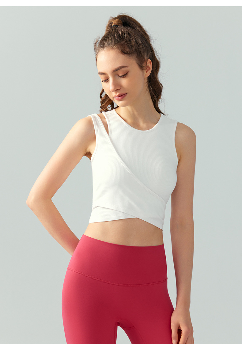 Solid Color Asymmetric Strap Fixed Cups Yoga Vest  DSG717