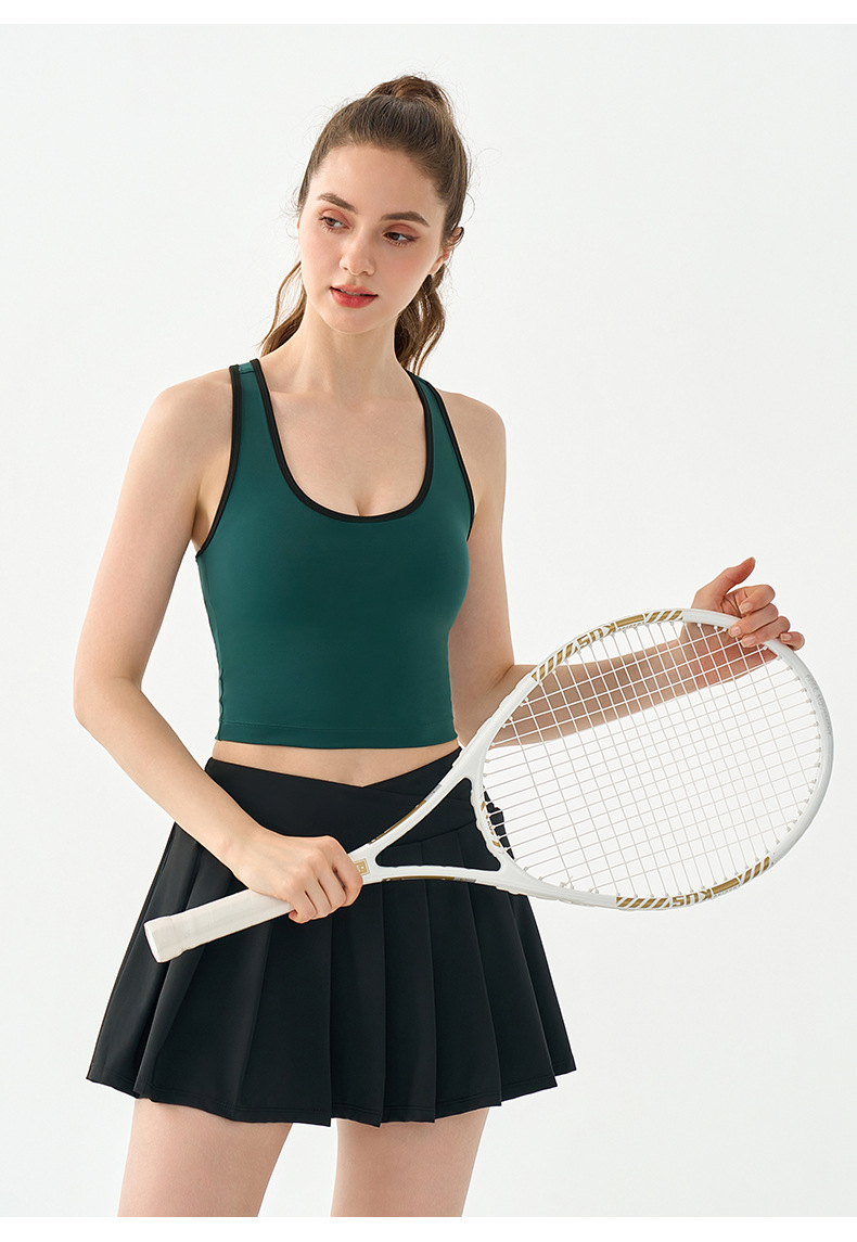 U-Neck Semi-Fixed Cup Contrast-Color Racerback Tank Top DSG898