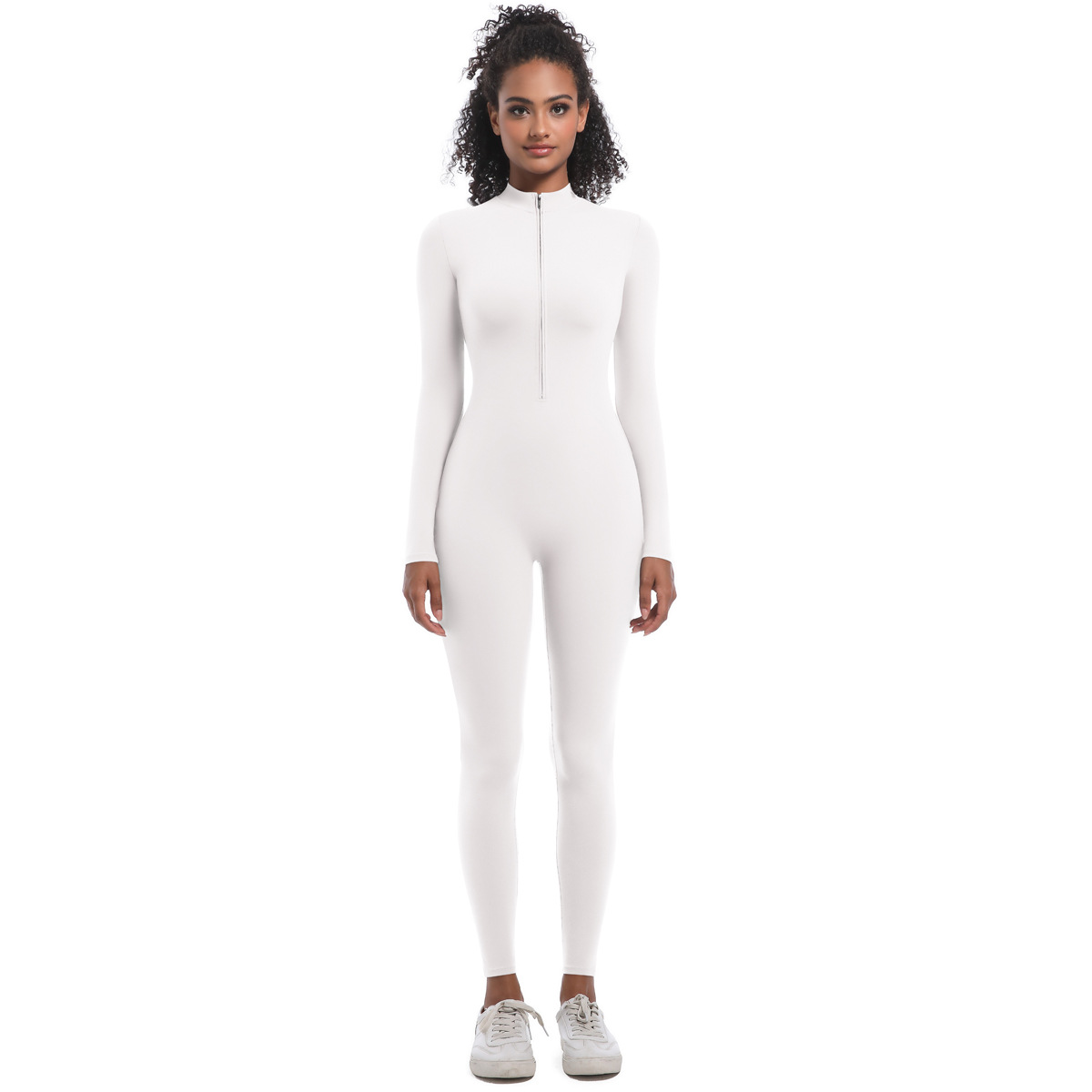 Zippered Naked-feeling Long-sleeve One-piece Yoga Suit 6685