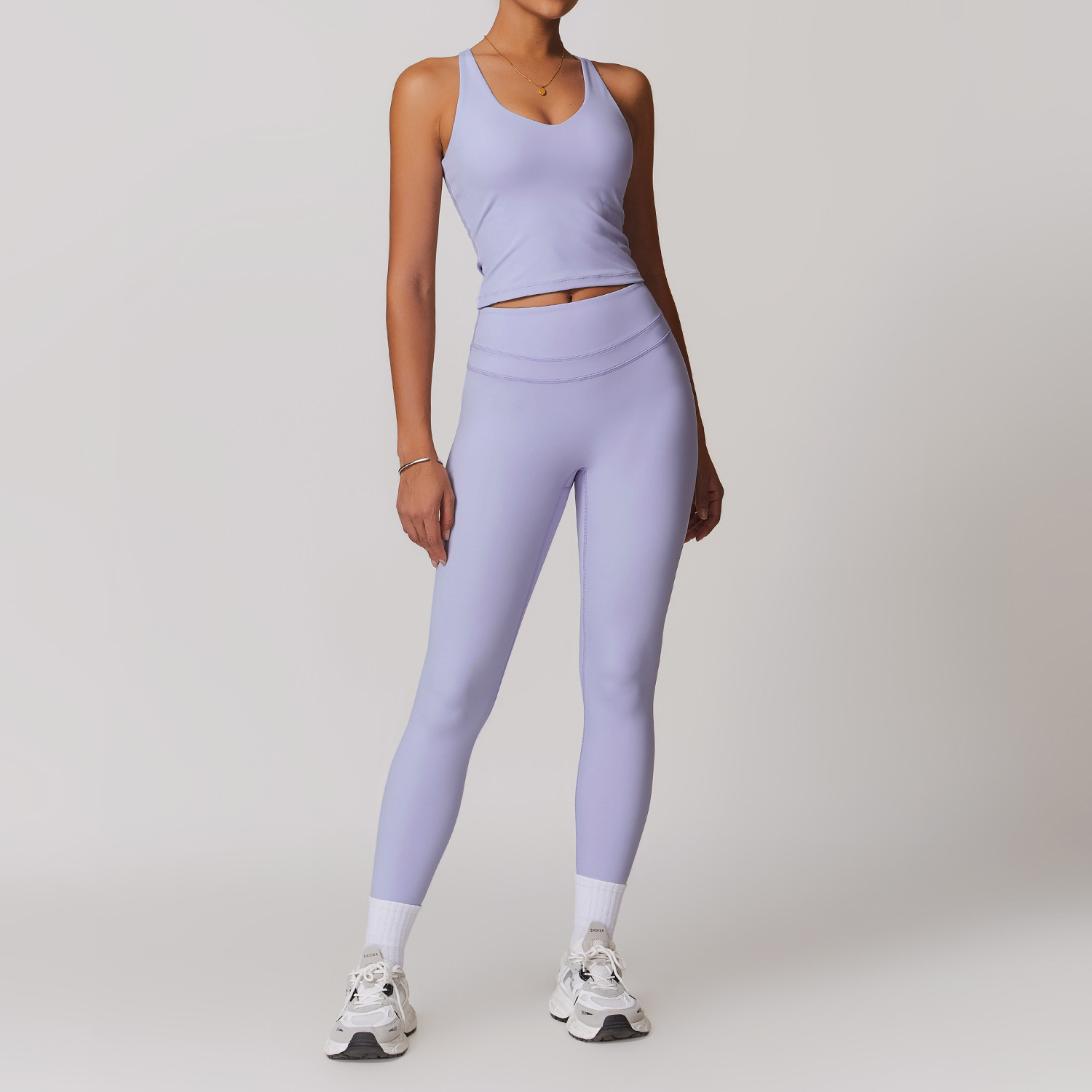 Backless Yoga Suit Women's Compression Sports Vest and Leggings Set for Gym 8863