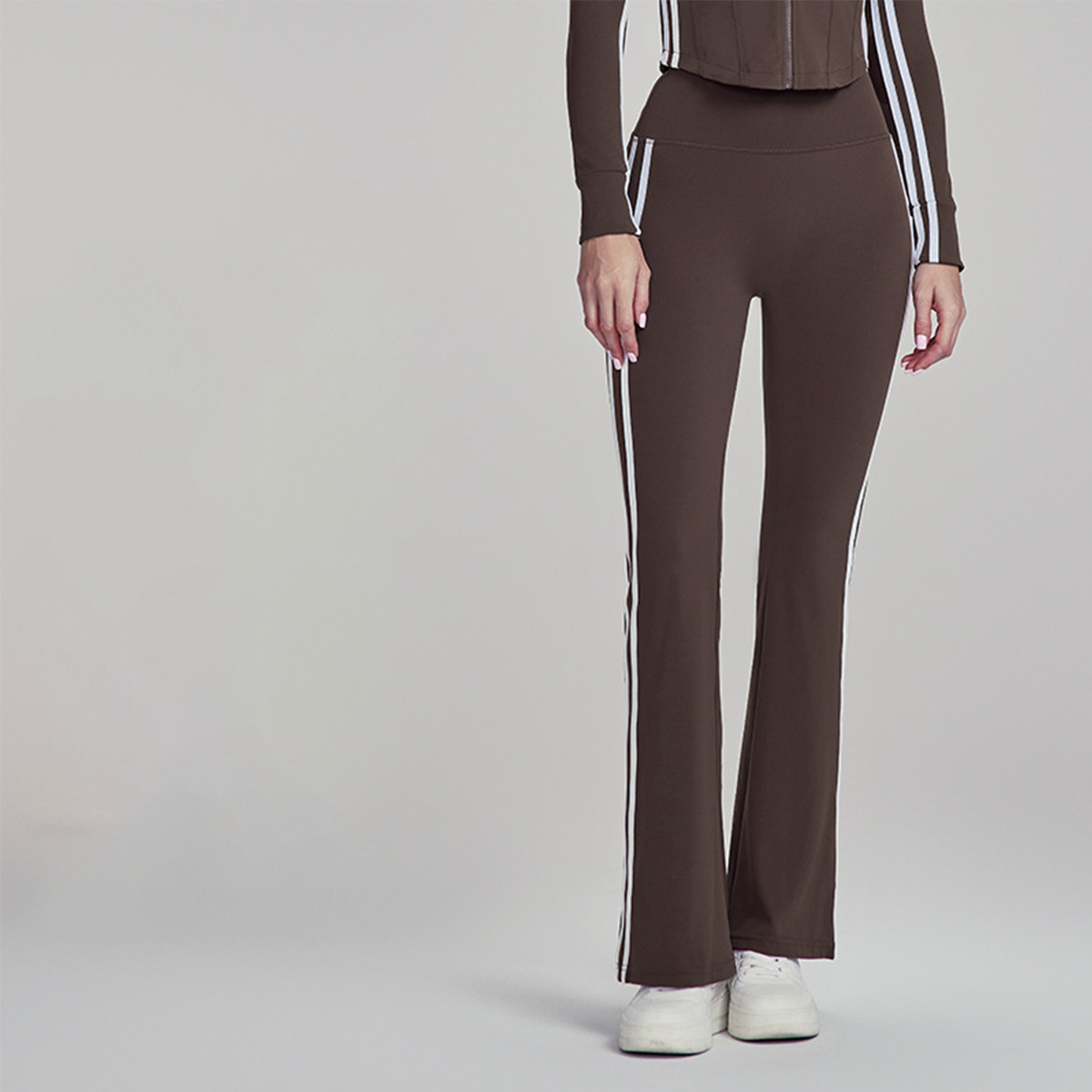 High-Waisted Tummy-Control Yoga Flared Pants with Side Stripes  DWPS124105