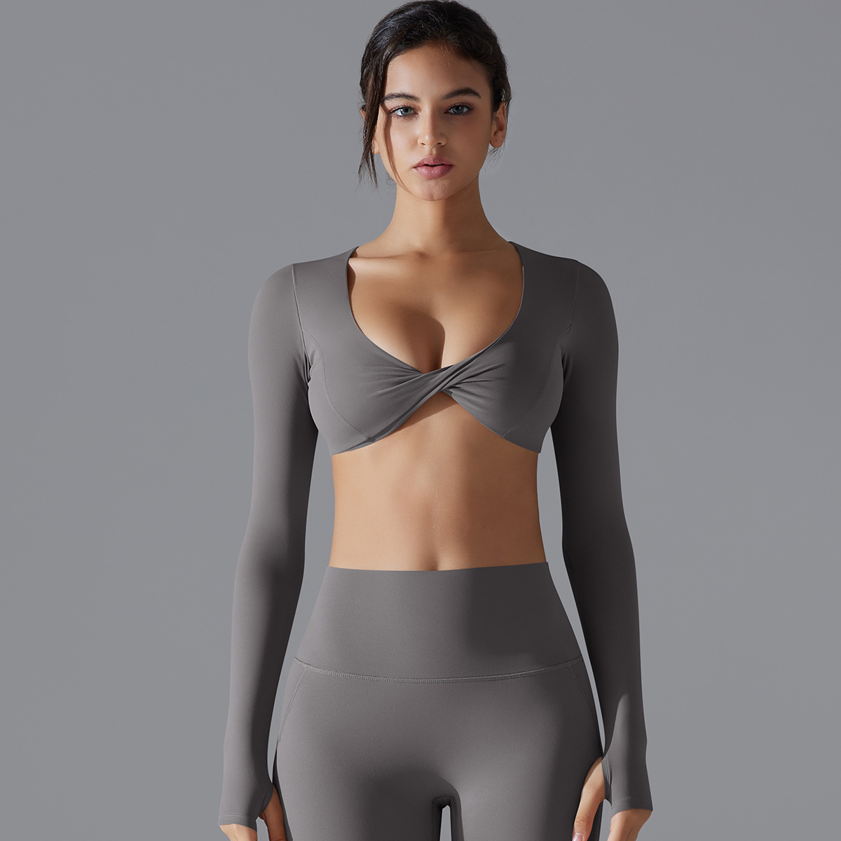 Sexy Long-sleeve Yoga Suit Naked-feeling Quick-drying Tight Sports Bra 7071