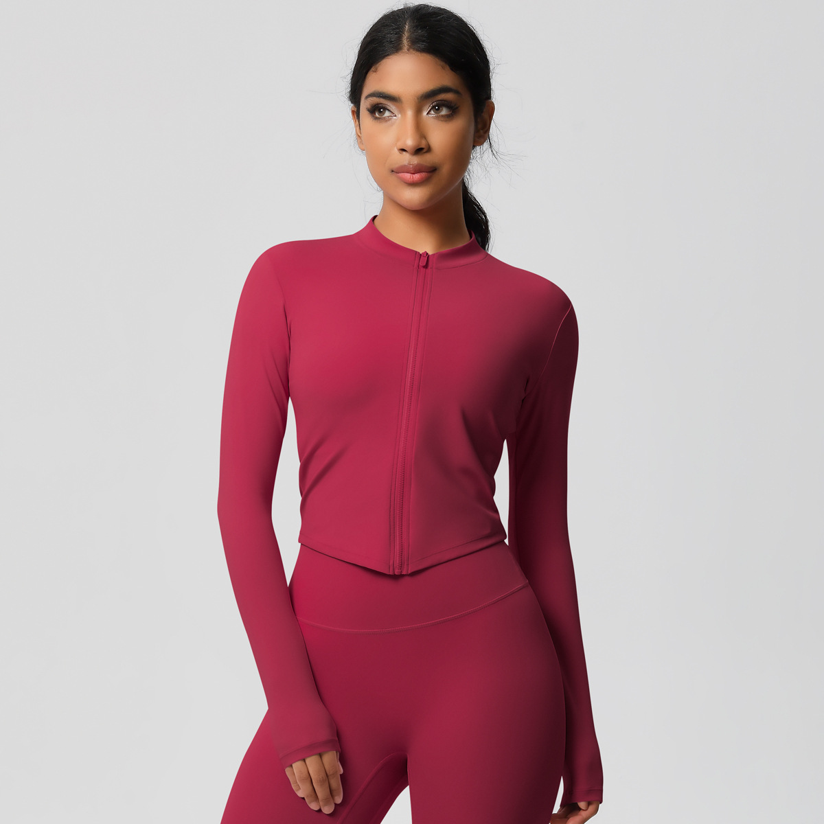 Tight-fitting Zip-up Coat Quick-drying Breathable Yoga Wear Top 7106