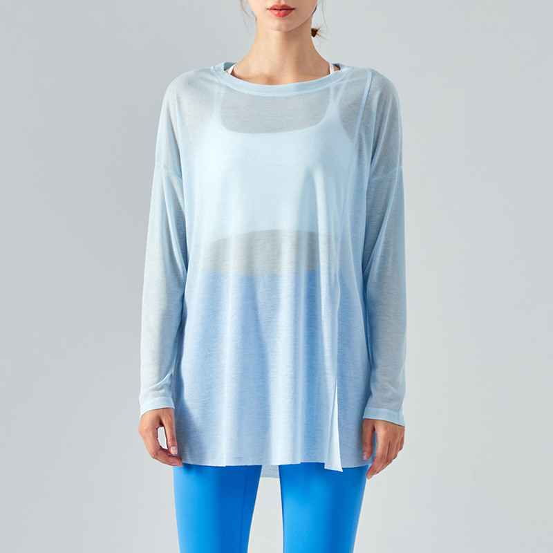One-Side Split Long-Sleeve Lightweight Yoga Blouse DSL368