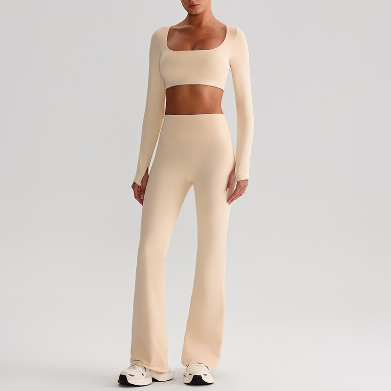 Pleated Micro - Flare Leggings And Long Sleeves Set SKL-LQ0826