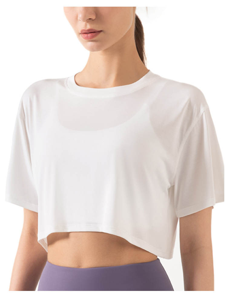 Solid Color Loose Cropped Yoga Short Sleeve Top DS67