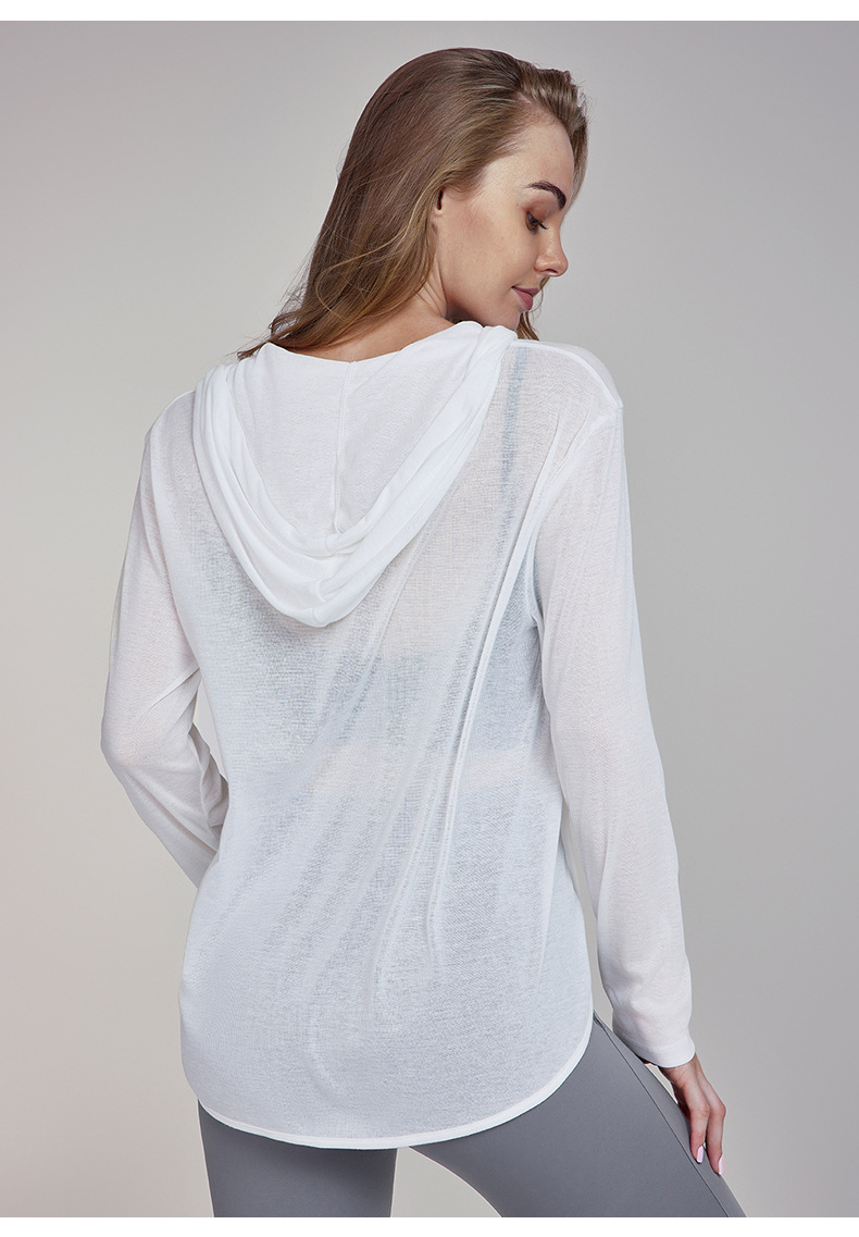 Long-Sleeved Loose Breathable Hooded Sports Yoga Top DWTS124094