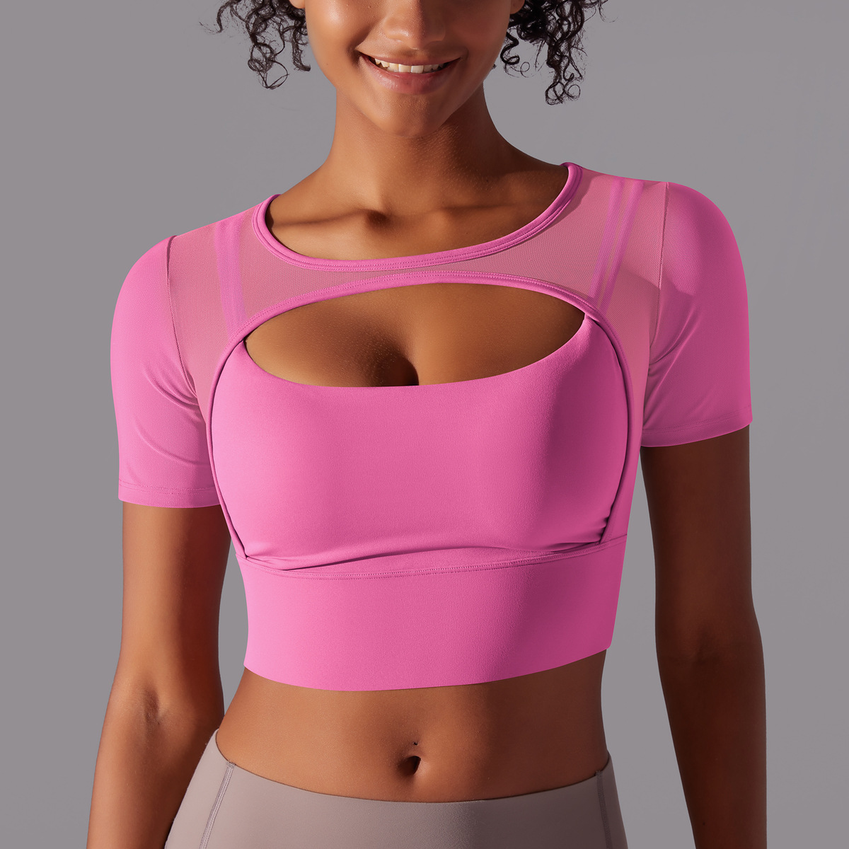 Hollow-out Short-sleeved Yoga Top 7040