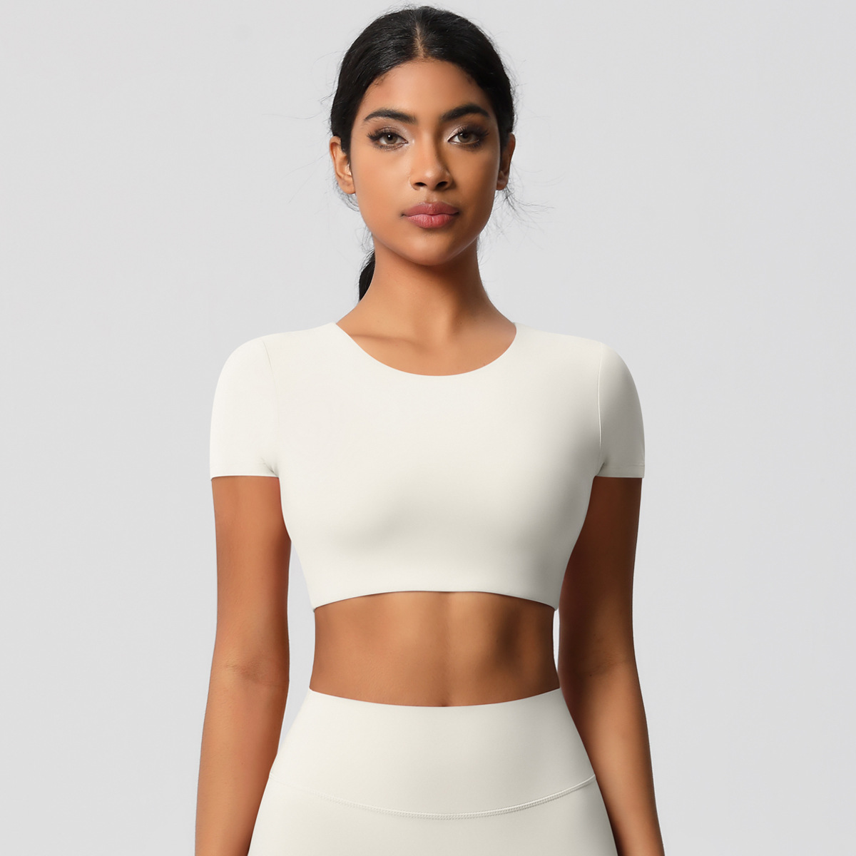 Fitted Yoga Short-sleeve Top with Chest Pads 7105