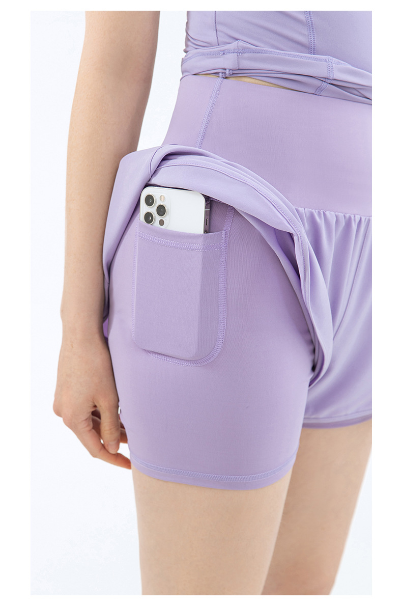 High-Waisted Fake Two-Piece Yoga Shorts with Inner Pockets DS149V