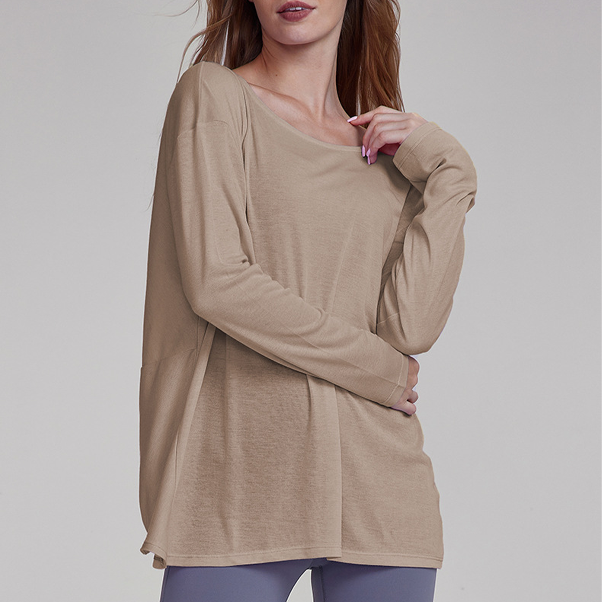 Back Twist Knot V-Back Loose Long-Sleeved Blouse DWTS124096