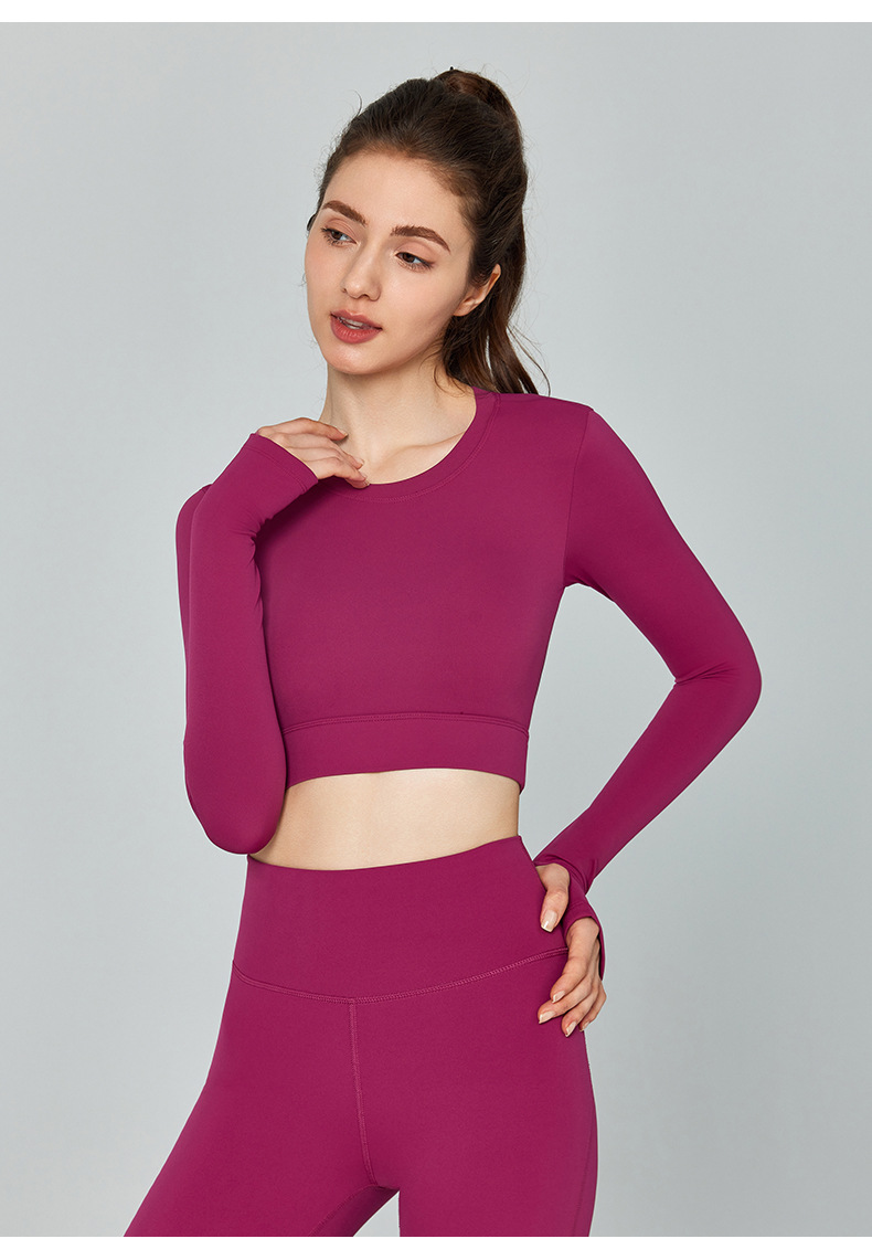 Solid Color Long-Sleeved V-Neck Quick-Drying Yoga Top  DWTS124113_复制