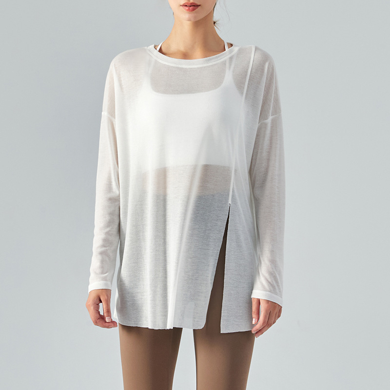 One-Side Split Long-Sleeve Lightweight Yoga Blouse DSL368