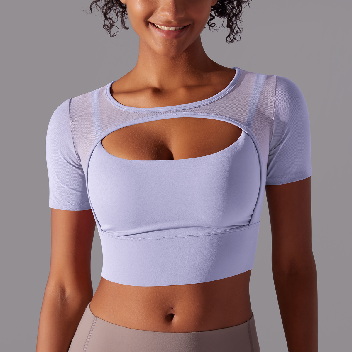 Hollow-out Short-sleeved Yoga Top 7040