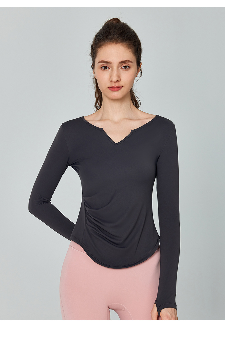Solid Color Long-Sleeved V-Neck Quick-Drying Yoga Top  DWTS124113