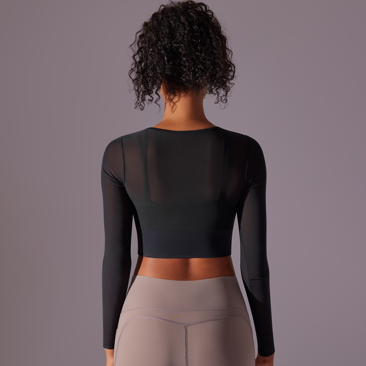 Shockproof Gathering Mesh Long-sleeve Sports Bra 7041